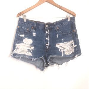 Levi's Blue Distressed Jean Shorts